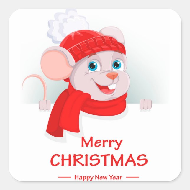 Adesivo Quadrado Rato de Cartoon Engraçado (Frente)