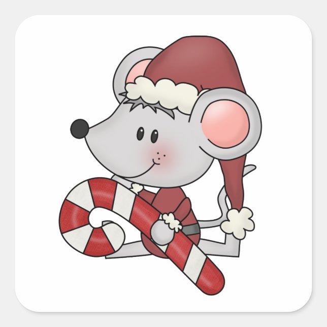 Adesivo Quadrado Rato De Natal Com Caneta De Doces (Frente)