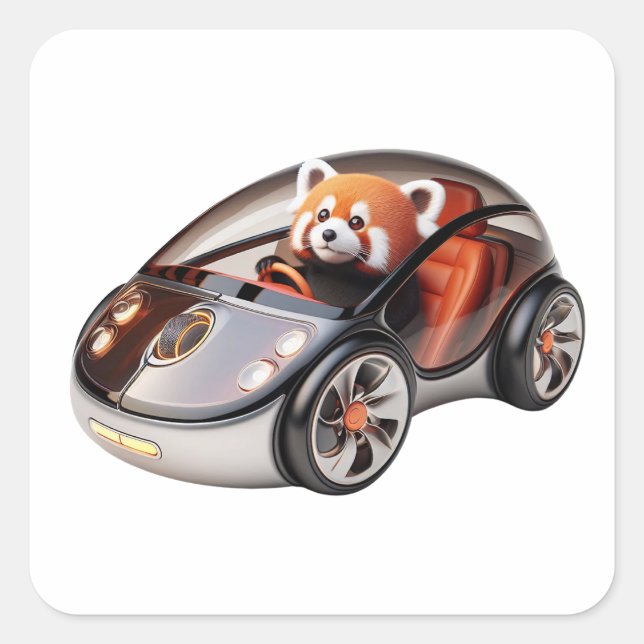 Adesivo Quadrado Rato Híbrido de PC - Com um Driver de Panda Vermel (Frente)