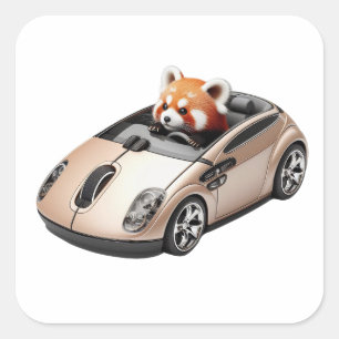 Adesivo Quadrado Rato Híbrido de PC - Com um Driver de Panda Vermel