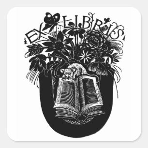 Adesivo Quadrado Rato & livro ex de Libris