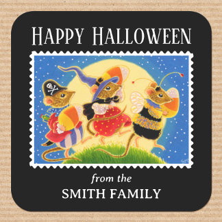 Adesivo Quadrado Ratos de Halloween Personalizados ou Tratados