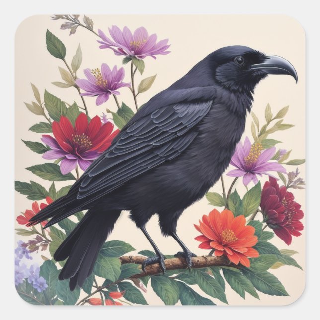 Adesivo Quadrado Raven Colorful Flowers Art (Frente)