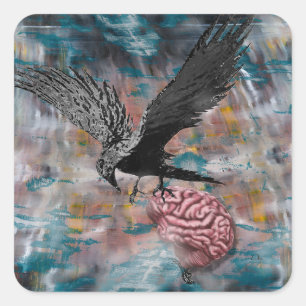 Adesivo Quadrado Raven Crow Black Bird Abstrato surreal Art