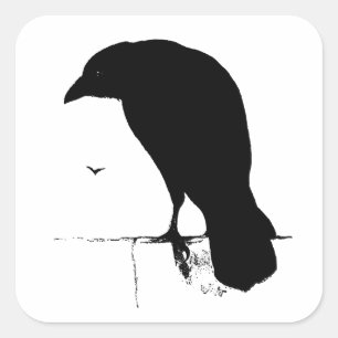 Adesivo Quadrado Raven Silhouette - Gótico Vintage Ravens & Crows
