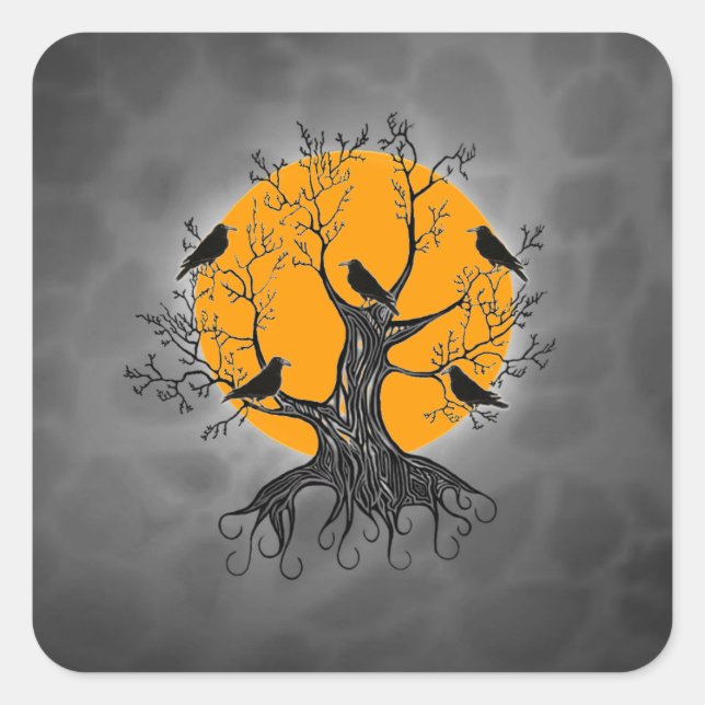 Adesivo Quadrado Raven Tree with Moon (Frente)