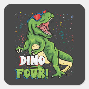 Adesivo Quadrado Rawr Eu sou um Dinofour 4º Dinossauro de Aniversár