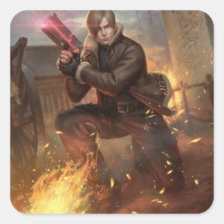 Adesivo Quadrado RE4 Leon na aldeia