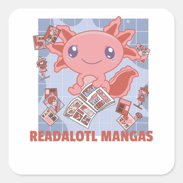 Adesivo Quadrado Readalotl Axolotl Aloja Animais Doce Mangas (Frente)