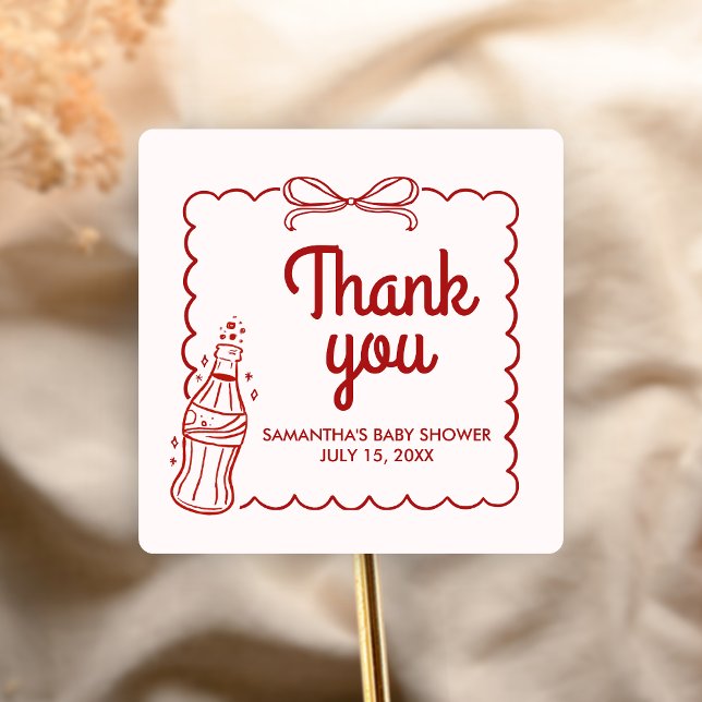 Adesivo Quadrado Ready to Pop Soda Baby Shower (She's Ready to Pop Baby Shower Sticker)