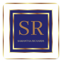 Real Azul E Monograma Dourado Geométrico