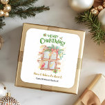 Adesivo Quadrado Real Estate Christmas | O lar é onde está o coraçã<br><div class="desc">Real Estate Christmas | O lar é onde o coração é um adesivo editável quadrado. Celebrar a época de Natal com este design festivo de cores aquáticas elegantemente desenhado com bonito decorações das janelas de Natal e um pássaro cardeal bonito, perfeito para empresas imobiliárias ou profissionais de serviços domésticos que...</div>