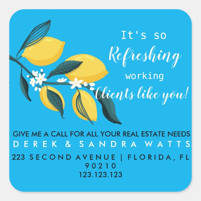 Adesivo Quadrado Real Estate Lemon Summer pop por Mouse de Cartão (Frente)