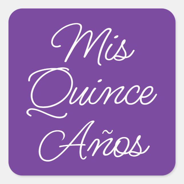 Adesivo Quadrado Real Purple White Script Mis Quince Anos (Frente)