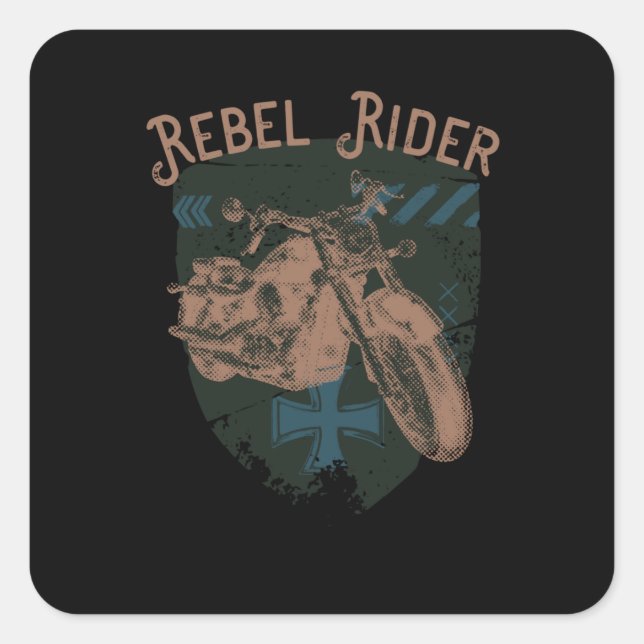 Adesivo Quadrado Rebel Rider Motorcycle Vintage Biker (Frente)