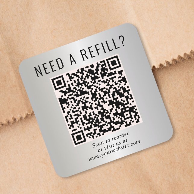 Adesivo Quadrado Recarregar Código QR Prata (Criador carregado)