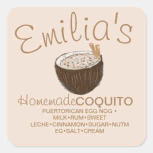 Adesivo Quadrado Receita de Coquito Bebida Coco Ingrediente Desenha