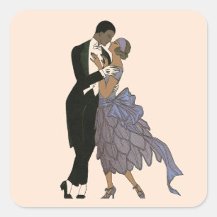 Adesivo Quadrado Recém-casados Art Déco Vintage, Noiva e Noivo Danç