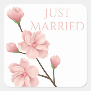 Adesivo Quadrado Recém-Casados Casamento Rosa Flor de Cerejeira