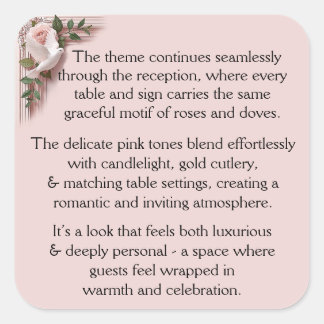 Adesivo Quadrado Reception Ceremony -  Pink Roses & Doves