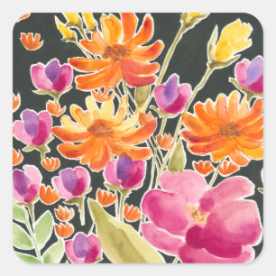 Adesivo Quadrado Recolha esplêndida - Flores cor-de-rosa e laranja