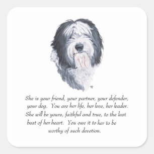 Adesivo Quadrado Recordações do Old English Sheepdog