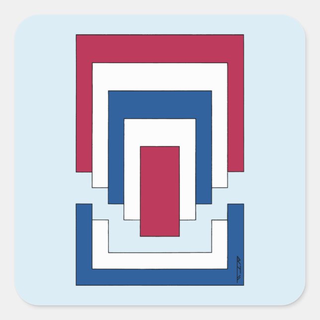 Adesivo Quadrado Rectangle Abstract in Red, White, and Blue  (Frente)