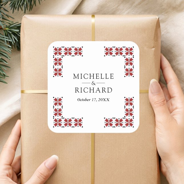 Adesivo Quadrado Red and Black Ukrainian Embroidery Wedding (Criador carregado)