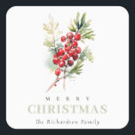 Adesivo Quadrado Red Berry Fir Winter Christmas Foliage Watercolor<br><div class="desc">Se precisar de mais alguma personalização,  por favor,  sinta-se à vontade para me enviar uma mensagem em yellowfebstudio@gmail.com.</div>