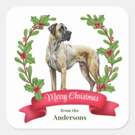 Adesivo Quadrado Red Berry Holly Banner Great Dane Dane Christmas