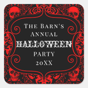 Adesivo Quadrado Red Black Halloween Damask Skull Gótica Personali