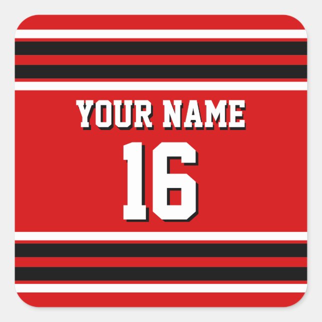 Adesivo Quadrado Red Black White Team Jersey Nome Personalizado (Frente)