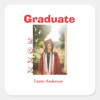 Adesivo Quadrado Red bold photo graduation add name class text