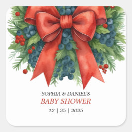 Adesivo Quadrado Red Bow Christmas Baby Shower