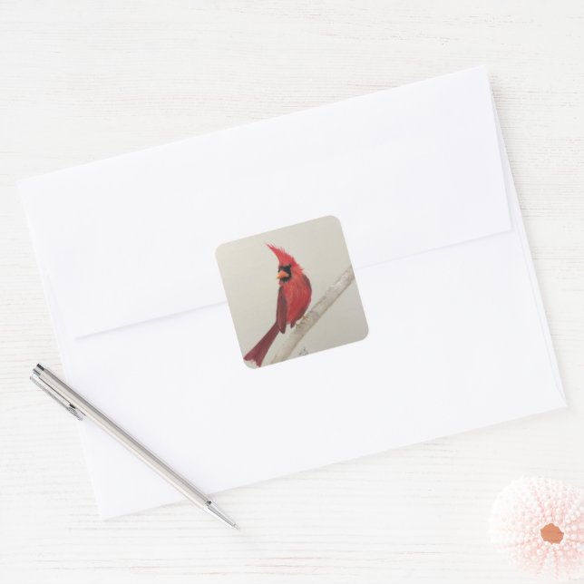 Adesivo Quadrado Red Cardinal Bird Sticker (Envelope)