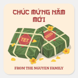 Adesivo Quadrado Red & Cream Banh Chung Vietnamese Tet 2026