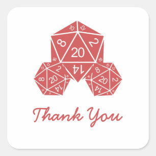 Adesivo Quadrado Red D20 Dice Obrigado Stickers