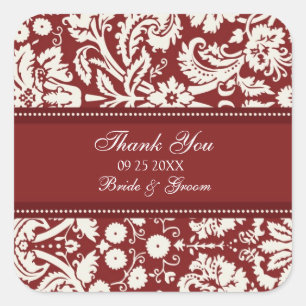 Adesivo Quadrado Red Damask Obrigado Marcar Favoritos De Casamento