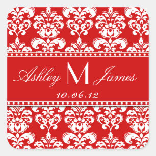 Adesivo Quadrado Red Damask Save the Date Stickers