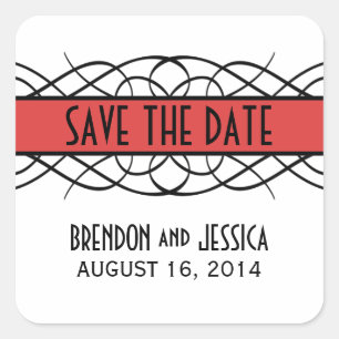 Adesivo Quadrado Red Deco Flourish Save the Date Stickers