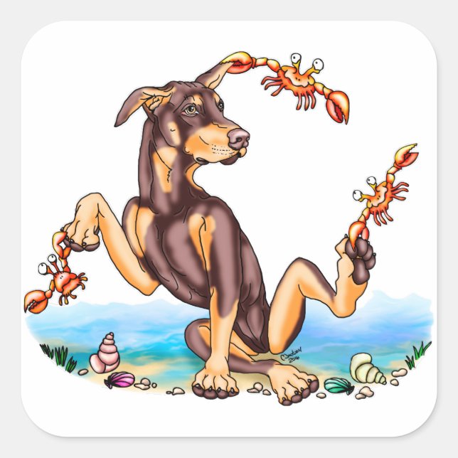 Adesivo Quadrado Red Doberman Pinscher Kinda Crabby Stickers (Frente)