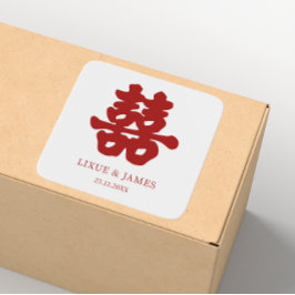 Adesivo Quadrado RED Double Happy Chinese calliografia asian