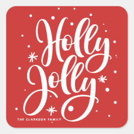 Adesivo Quadrado Red Festive Holly Jolly Hand - Feriado