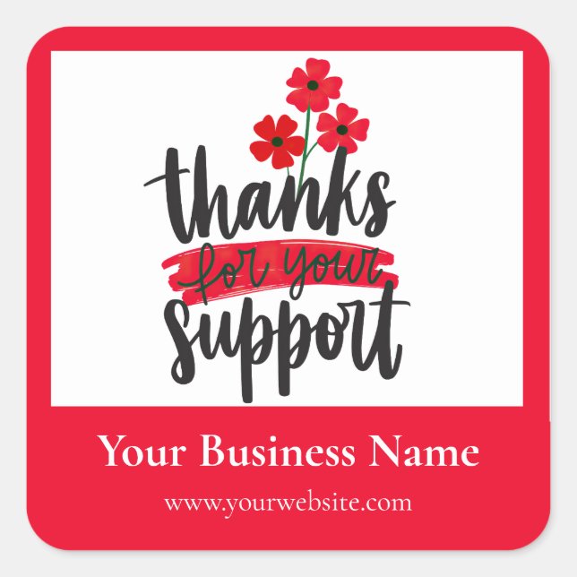 Adesivo Quadrado Red Floral Thank you business packaging sticker (Frente)