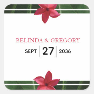 Adesivo Quadrado Red Frangipani Plumeria Wedding