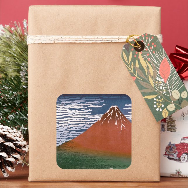 Adesivo Quadrado Red Fuji, Aka Fujiyama Volcano Katsushika Hokusai (Feriado)