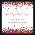 Adesivo Quadrado Red Glitter Merry Christmas Script Names White<br><div class="desc">Red Glitter Feliz Nomes De Roteiros De Natal Branco. Personalize facilmente o texto.</div>