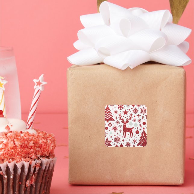 Adesivo Quadrado Red Glitter Reindeer Christmas Sticker (Festa)