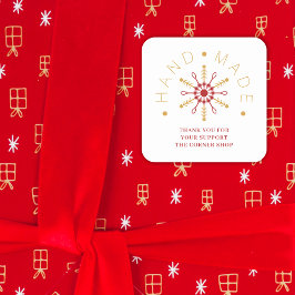 Adesivo Quadrado Red & Gold Christmas Modern Snowflake for Business