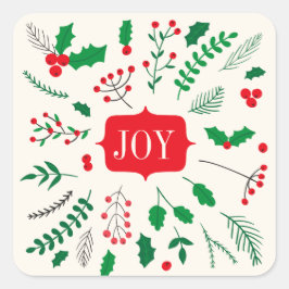 Adesivo Quadrado Red Green Holly Joy Padrão de Natal